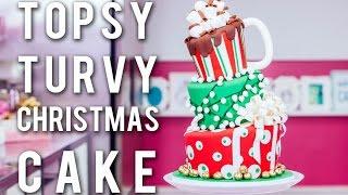 How To Make A TOPSY TURVY CHRISTMAS CAKE! Festive Funfetti With CHOCOLATE Buttercream & Ganache!