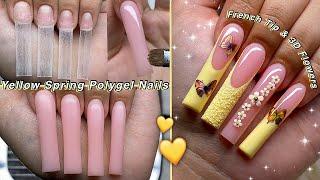 YELLOW SPRING POLYGEL NAILS FRENCH TIP & 3D FLOWER DESIGN | Nail Tutorial