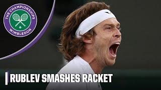 WIMBLEDON TANTRUM! Andrey Rublev smashes racket into his knee after mis-hit | Wimbledon on ESPN