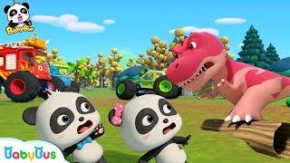 Baby Panda Drops into The Dino World | Monster Cars And Dinosaurs | BabyBus Cartoon & Songs