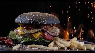 Black Burger with meat 4k