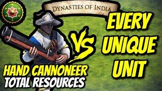 HAND CANNONEER (Hindustanis) vs EVERY UNIQUE UNIT (Total Resources) | AoE II: DE