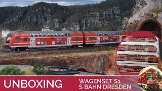 UNBOXING Modelleisenbahn in H0, Vorstellung des Wagenset Doppelstockwagen S Bahn Dresden VVO