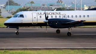 Seaborne Airlines Saab 340 in action @ St Kitts (HD 1080P)