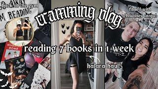 CRAMMING VLOG | reading 7 books in 1 week + halara try-on haul! 