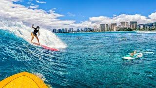 SURFING MAGIC WAVES IN WAIKIKI | Crystal Clear Perfection | RAW POV