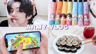 ARMY 24시간 VLOG / BTS 우산&슬리퍼 언박싱, 우노 게임, 사이다 포스터, 햄 네 개 김밥, 와인 에이드