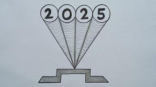 Happy New Year Drawing I New Year 2025 Easy I Welcome 2025 I Bye Bye 2024 I ES art & craft