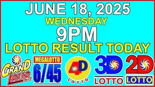 Lotto Result Today 9pm Draw June 18 2025 PCSO