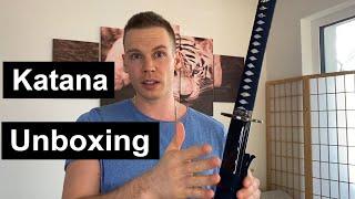 Blaues Katana.Kaufen Takeda Shingen 1045 Carbonstahl Unboxing Turbo Torben review