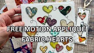 How to FREE MOTION APPLIQUÉ fabric hearts on paper // painting with thread #sewingtutorial