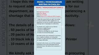 Memo Writing in English | Memorandum Writing in English | Memo Format - Sample - Example