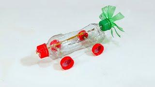 Make propeller cars from plastic bottles | Rubber band powered car | Science project