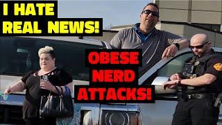 Fat Nerd Attacks Me In Front Of A Cop For Reporting Real News! 1st Amendment Audit! Waterloo PD, IA