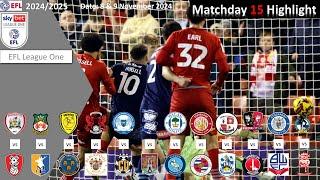 Highlights Summary, Matchday 15, 2024/25 EFL League One