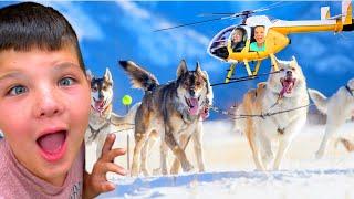 FLYING in a HELICOPTER for the FIRST TIME! Caleb and Mom go DOG Sledding!