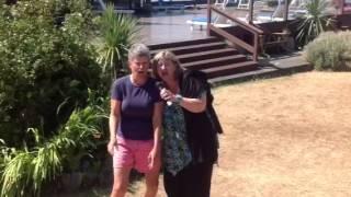 Jane Olynyk and Susan Clarke while testing the microphone.