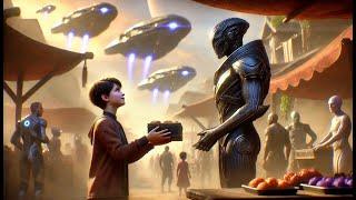 12 year old Human Child buys dinner for Alien Soldiers and the next day two Alien Army Fleets stop..