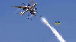 Scary moment! Russian crew of Strategic heavy bomber TU-95 trying to escape Ukrainian missiles.