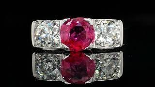 Vintage 1.62tcw Burmese Ruby & Old European Cut Diamond Engagement Ring