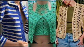 Outstanding stylish elegant crochet handknit vest jacket blouse top pattern designs for women