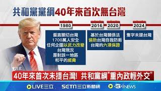 40年來首次! 美共和黨2024黨綱草案"未提台灣"  重內政輕外交! 共和黨最新黨綱"飄川普味" 國防.經貿劍指中國│記者 楊沚豫 華紹平│【新聞一把抓】20240709│三立新聞台