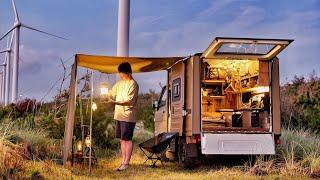 Spending the Night Under a Giant Windmill | EcoFlow alternator Charger and DELTA 3 Plus |  ASMR