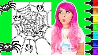 Coloring Cute Spiders in a Web Halloween Coloring Page | Ohuhu Art Markers