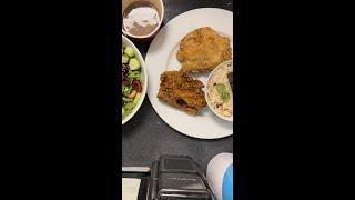 ️ Leftovers  Still Crispy Spicy Fried Chicken, Biryani Rice and a Big Bowl of Salad ️