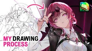 How I Draw in Paint Tool Sai!  Kafka Honkai Star Rail Digital Art Process [Speedpaint]