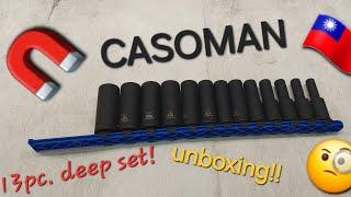 CASOMAN 13PCS 3/8"Drive Magnetic Impact Socket Set, Deep, 6-Point, Metric, 7mm to 19mm, CR-MO