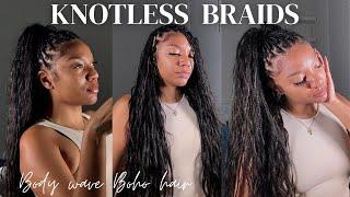 DIY small knotless braids with body wave boho hair - detailed video on myself