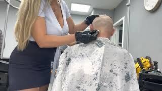 Headshave by a Hot Lady Barber