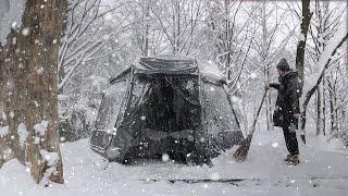 눈에 묻힐 뻔한 역대급 폭설캠핑 그래도 텐트 안은 포근해 / 캠핑 브이로그 / snow storm camping / 애견동반캠핑  / 광주시민의숲야영장