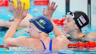 Sarah Sjoestroem sets Olympic record, Gretchen Walsh second in 50m free semi | Paris Olympics