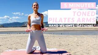 5 MINUTE TONED ARMS PILATES WORKOUT WITH HAND WEIGHTS // AT HOME PILATES