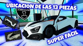 todas las ubicaciones de las 13 piezas para el ZENVOSUPER FACILCar Dealership Tycoon