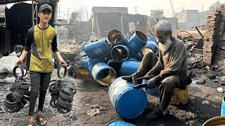 Amazing Process of Making Tricycle Tires from Scratch | Waste Oil Drum Recycling Process