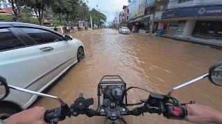 Heavy Flood Chiang Mai Thailand Sept 2024 POV Motorcycle