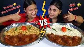 Biggest Thali Spicy Chowmein And Manchurian Balls Eating Challenge | Veg Manchurian Rice Eating