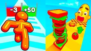 Sandwich Runner vs Tall Man Run ⭐🟦🟩🟧⭐️ Hard Levels Challenge Walkthrough Gameplay Ep220