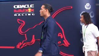 Virgil van Dijk visiting the Red Bull paddock at Silverstone 2022