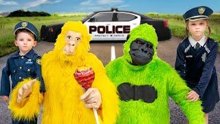 Police Chase Gorilla | Funny Gorilla Story by Vania Mania Kids