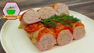 Schinkenröllchen mit Hackfleisch und Kartoffeln - Hackfleischröllchen im Ofen schnell und einfach