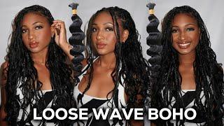 How To: Large Boho/Goddess Knotless Braids ft. @Eayon Hair  Loose Wave Bulk Hair