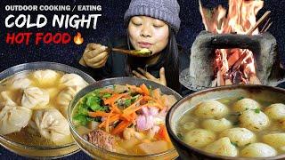 Outdoor Cooking & Eating | Winter Special Hot Food | Eating Rildok, Soup Momo, Soup Noodle | Mukbang