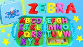 Peppa Pig Toys! Unbox Demo Peppa's Alphabet Carrying Case Puzzle | Pretend Play for Kids