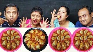 INDIAN STREET FOOD  CHILLI CHICKEN MOMO EATING CHALLENGE  // food family & more