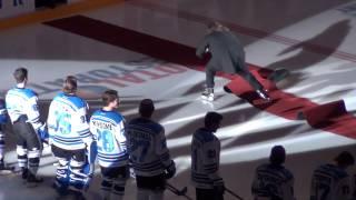 Mark Donnelly Trips Over Carpet at Penticton VEES Game 10-3-14