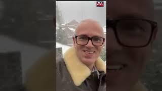 Chief Minister Omar Abdullah enjoying snowfall in Gulmarg Kashmir.